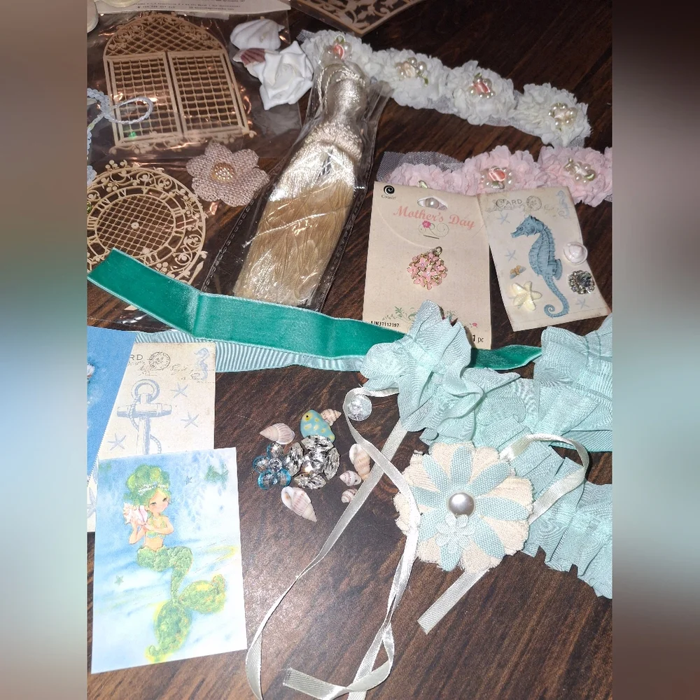Craft Supplies Wooden Art Mixed Media  Flowers Ribbon Chipboard Jewelry Lace Box